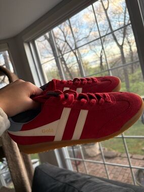 Gola Red Suede Sneakers with White Stripes